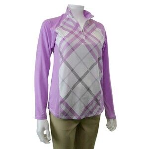 SanSoleil SolTek UPF 50 Cooling 3/4 Zip Golf Shirt Purple Plaid - Women's S (A7)